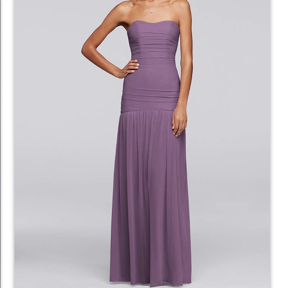 Long Fit and Flare Mesh Bridesmaid Dress